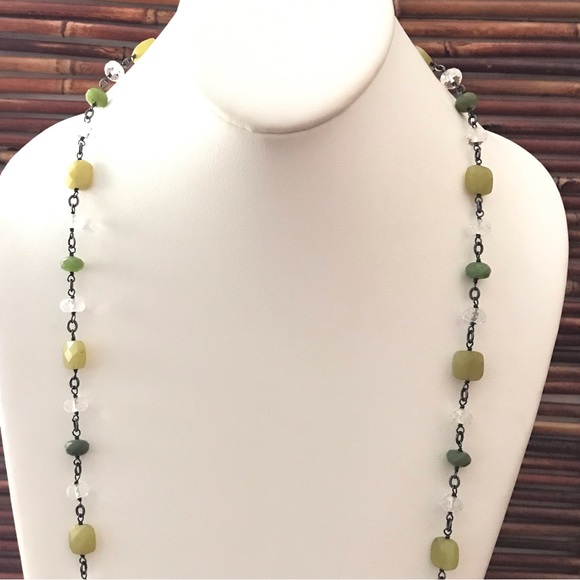 Silpada Sterling Silver Oxidized Green Stone Necklace Toggle Clasp - Picture 2 of 5